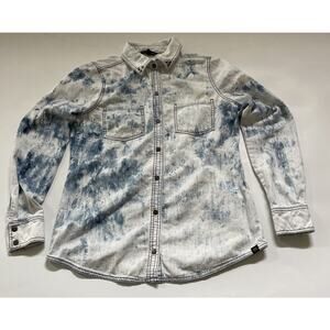 Rock & Republic Acid Wash Denim‎ Shirt Mens Small Pearl Snap Streetwear Y2K 90s
